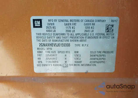 2018 Chevrolet Equinox Ls z USA, uszkodzony, nr VIN 2GNAXHEV5J6159308